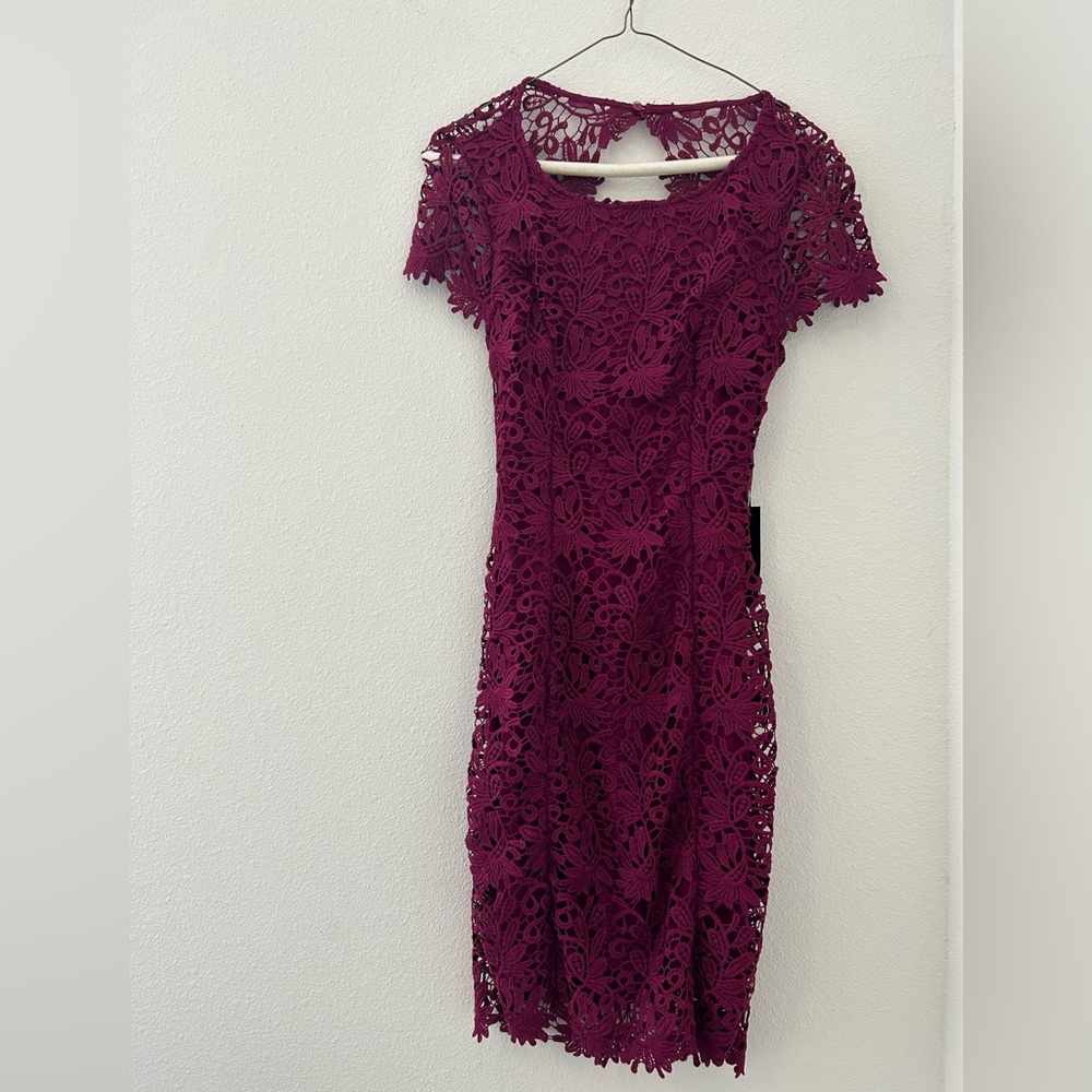 Lulus Knee Length Lace Purple Backless Dress